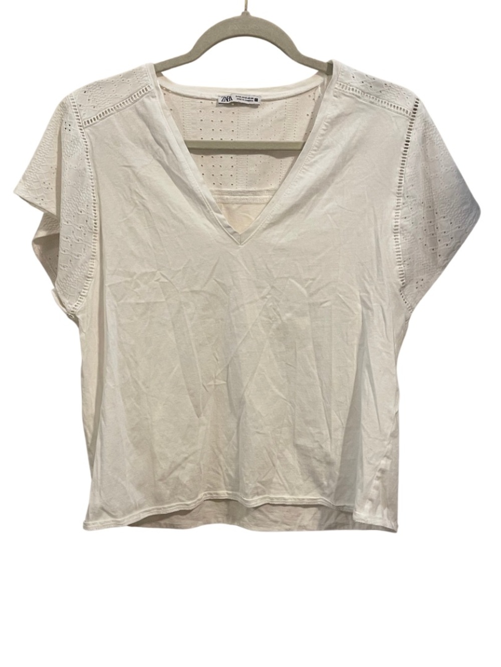 Zara V-Neck Eyelet Shirt in White